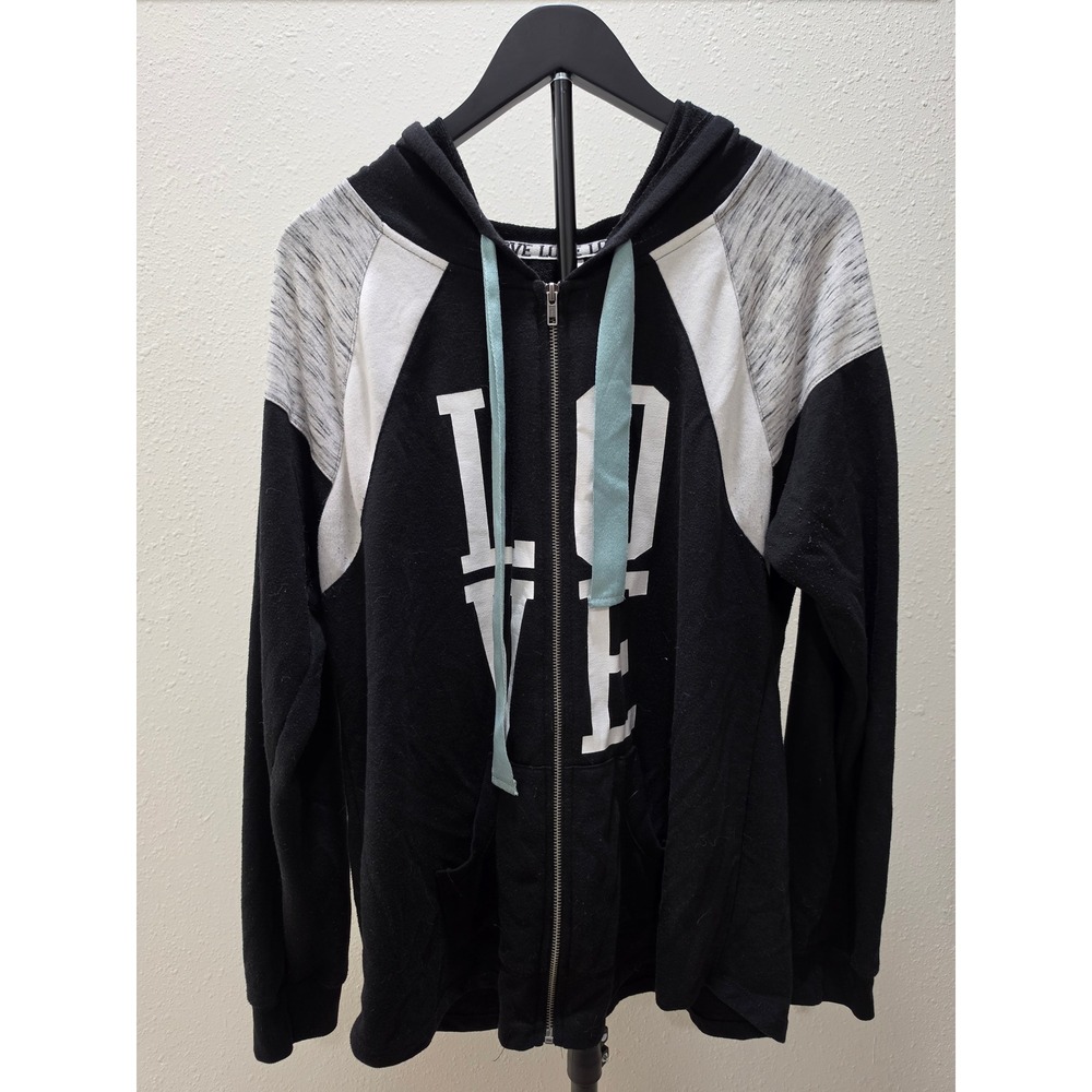 No Boundaries Womens LOVE Graphic Zip Up Hoodie Colorblock Black White XXXL 3XL